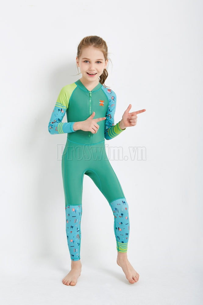 Bộ Bơi Bé Gái Bé Trai Kín Toàn Thân DS22 Xanh Lá - ProSwim.vn