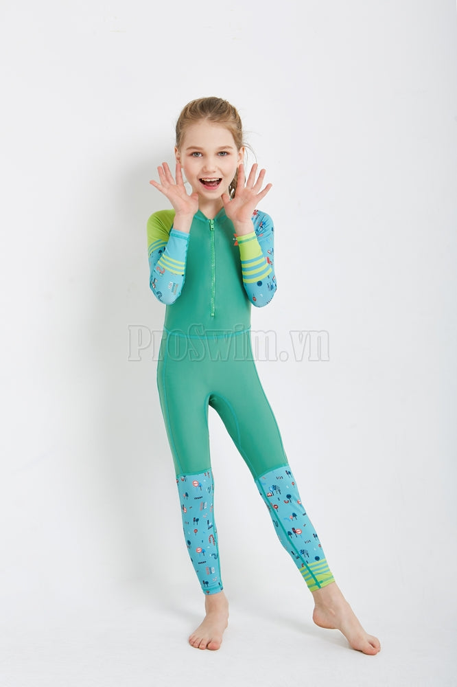 Bộ Bơi Bé Gái Bé Trai Kín Toàn Thân DS22 Xanh Lá - ProSwim.vn