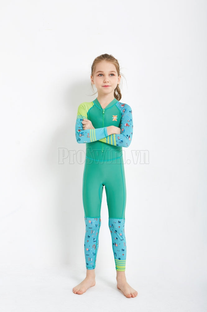 Bộ Bơi Bé Gái Bé Trai Kín Toàn Thân DS22 Xanh Lá - ProSwim.vn