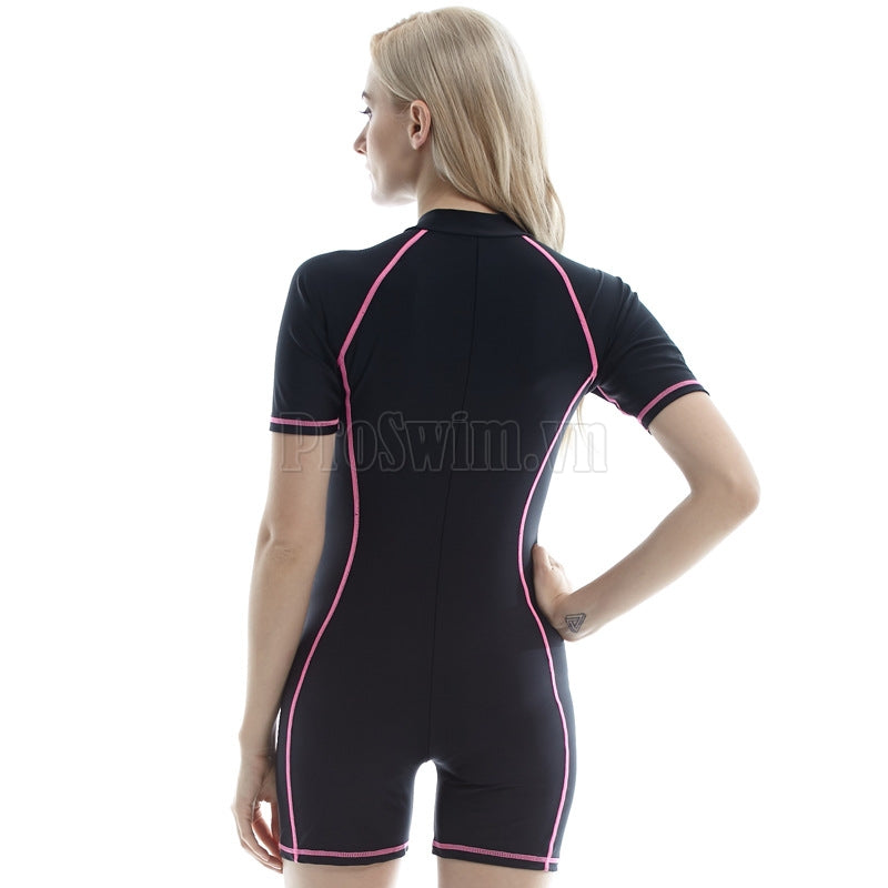 Bộ Bơi Nữ Liền Thân Cộc Tay Sbart 8047 Đen Hồng - ProSwim.vn