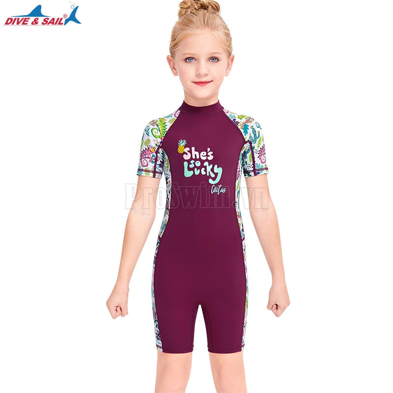 Đồ Bơi Trẻ Em Gái DS12 Cộc Tay Liền Thân