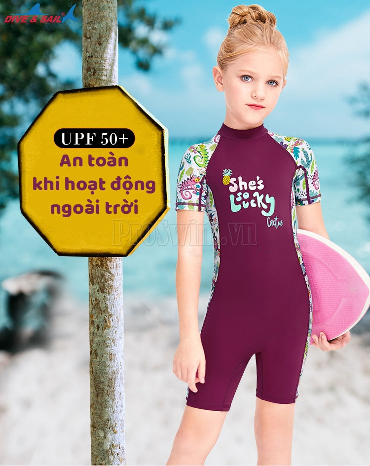 Đồ Bơi Trẻ Em Gái DS12 Cộc Tay Liền Thân