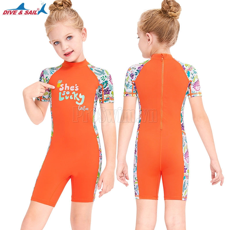 Đồ Bơi Trẻ Em Gái DS12 Cộc Tay Liền Thân