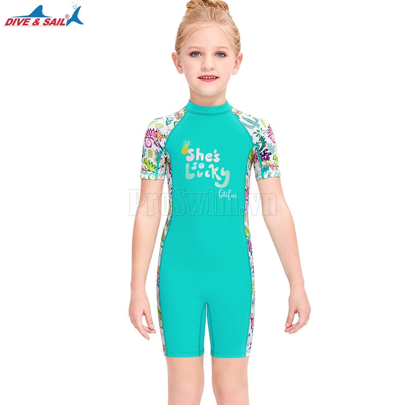 Đồ Bơi Trẻ Em Gái DS12 Cộc Tay Liền Thân