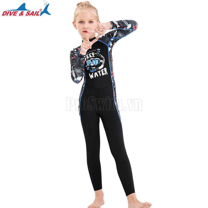 Bộ Bơi Bé Gái Liền Dài DS83 Đen