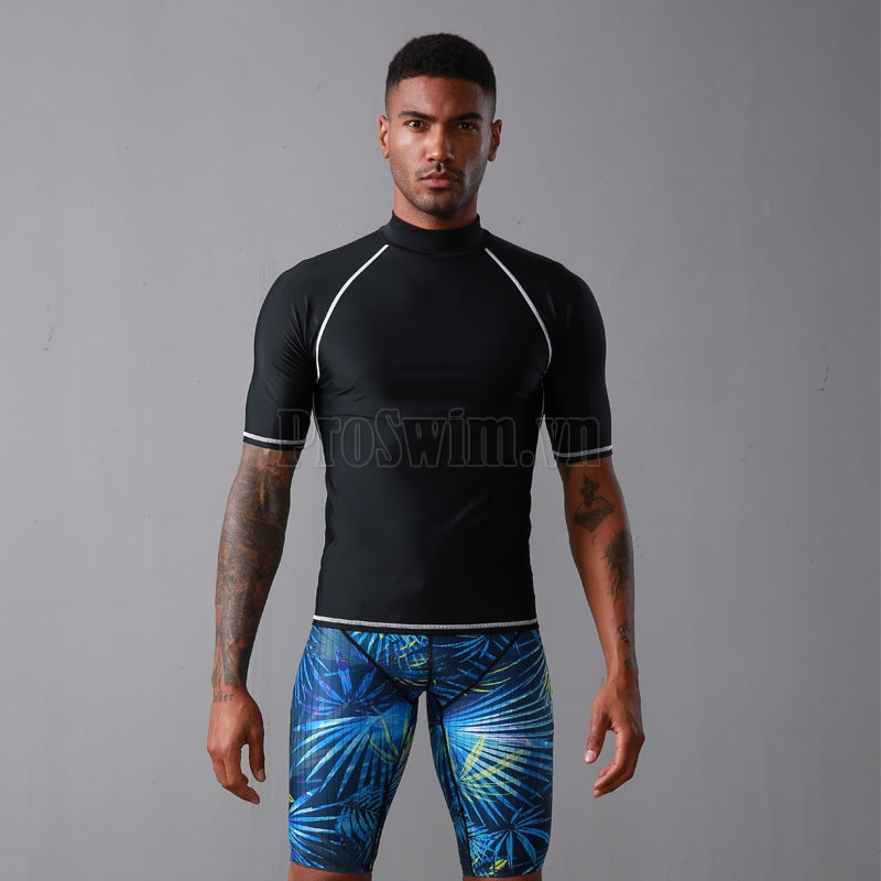 Áo Bơi Nam Cộc Tay Sbart Đen Chỉ Trắng - ProSwim.vn