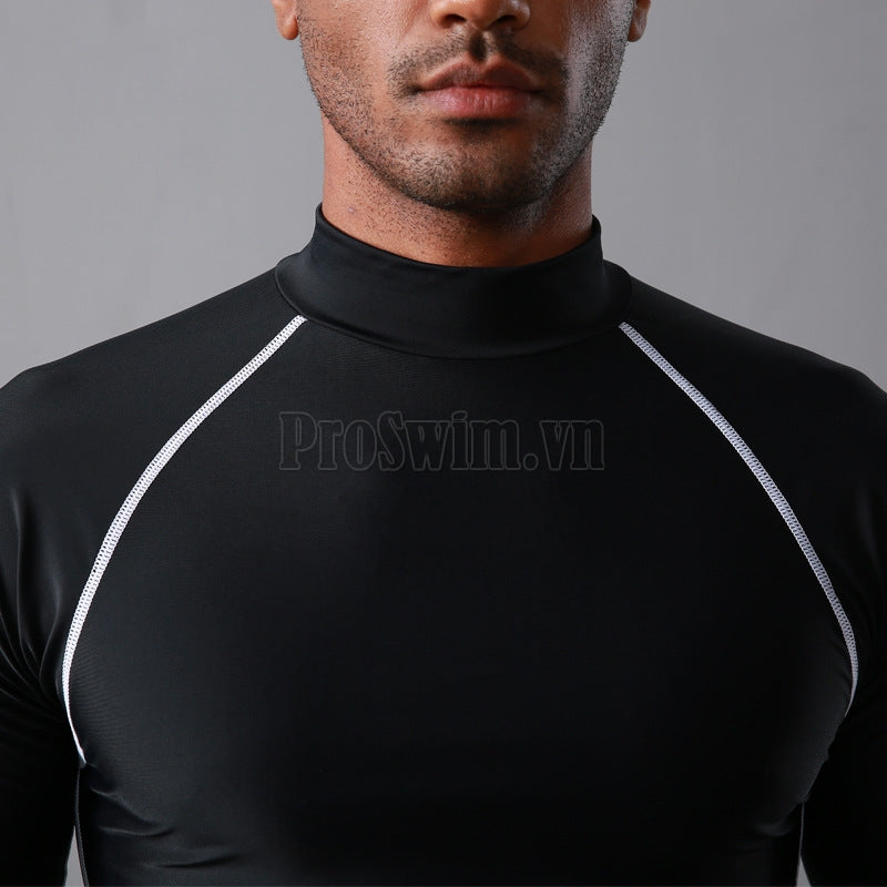 Áo Bơi Nam Cộc Tay Sbart Đen Chỉ Trắng - ProSwim.vn
