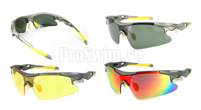 Bộ Kính Thể Thao Xe Đạp 3 tròng D548 Ghi bạc Gọng Dẻo - ProSwim.vn