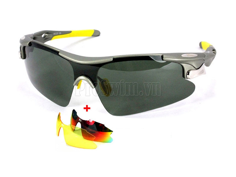 Bộ Kính Thể Thao Xe Đạp 3 tròng D548 Ghi Vàng Gọng Dẻo - ProSwim.vn