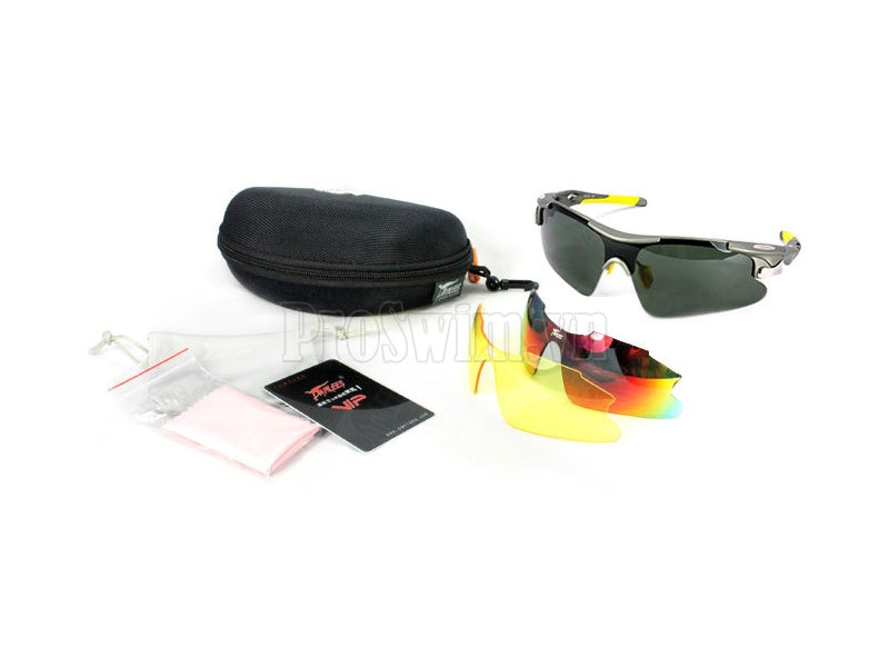 Bộ Kính Thể Thao Xe Đạp 3 tròng D548 Ghi Vàng Gọng Dẻo - ProSwim.vn