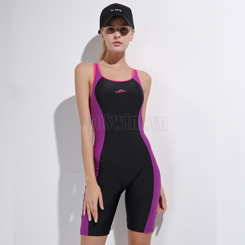 Bộ Đồ Bơi Nữ Liền Thân Khoét Nách Dài Tới Đùi - Tím - ProSwim.vn