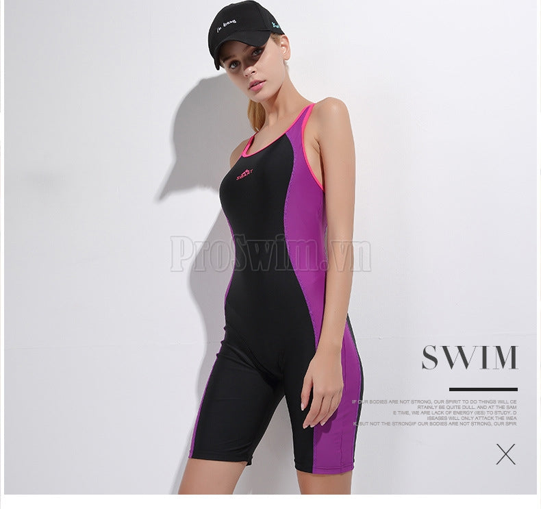Bộ Đồ Bơi Nữ Liền Thân Khoét Nách Dài Tới Đùi - Tím - ProSwim.vn