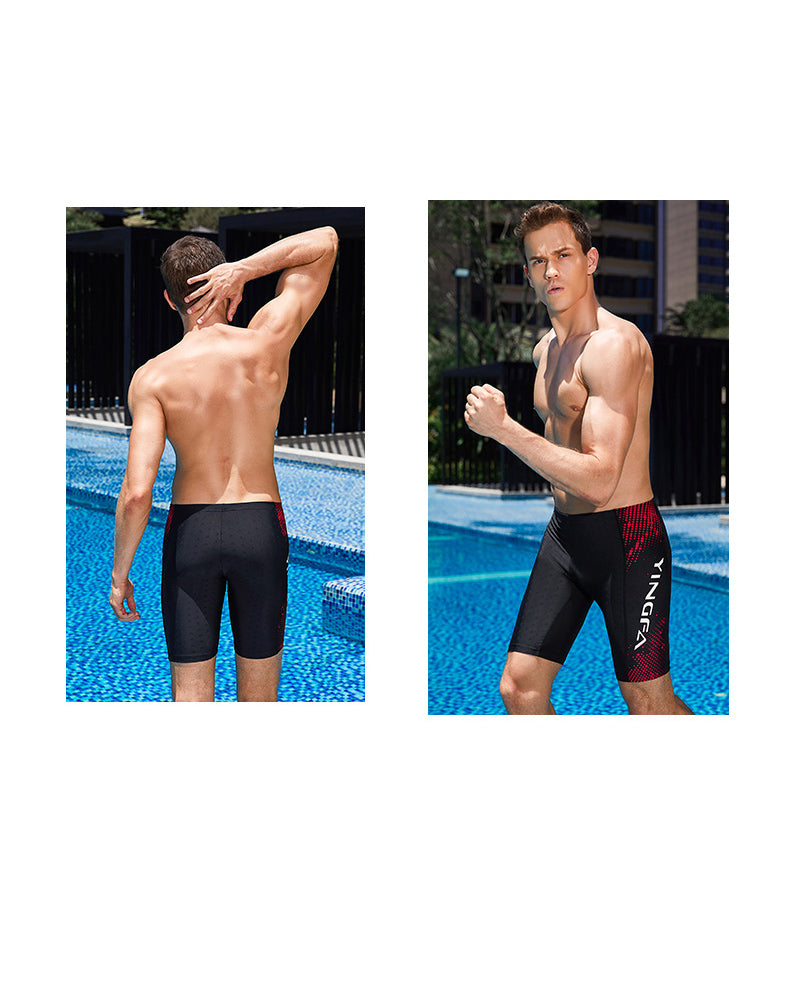 Quần Bơi Nam Yingfa Tới Gối 3823 Đen Đỏ