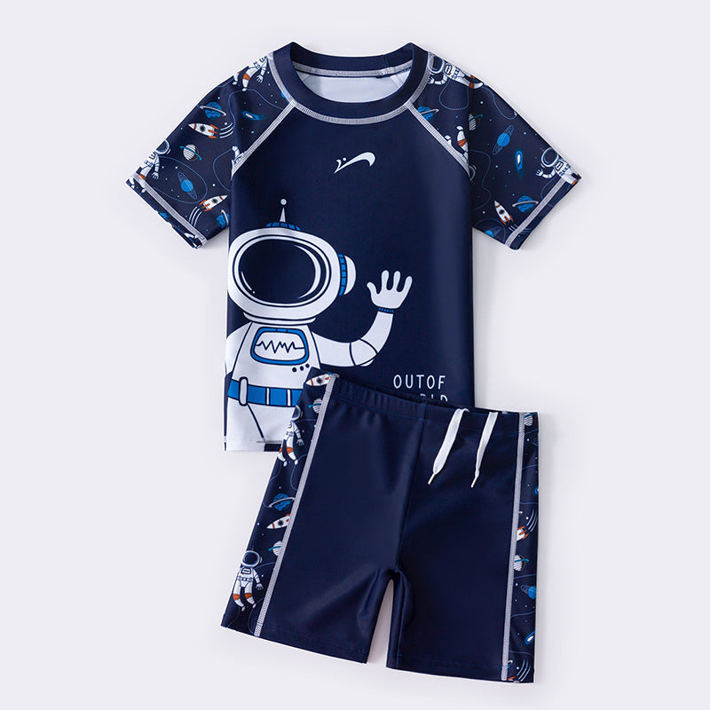 Quần Áo Bơi Cho Bé Trai Dạng Rời Cộc Tay Phi Hành Gia Đen Xanh