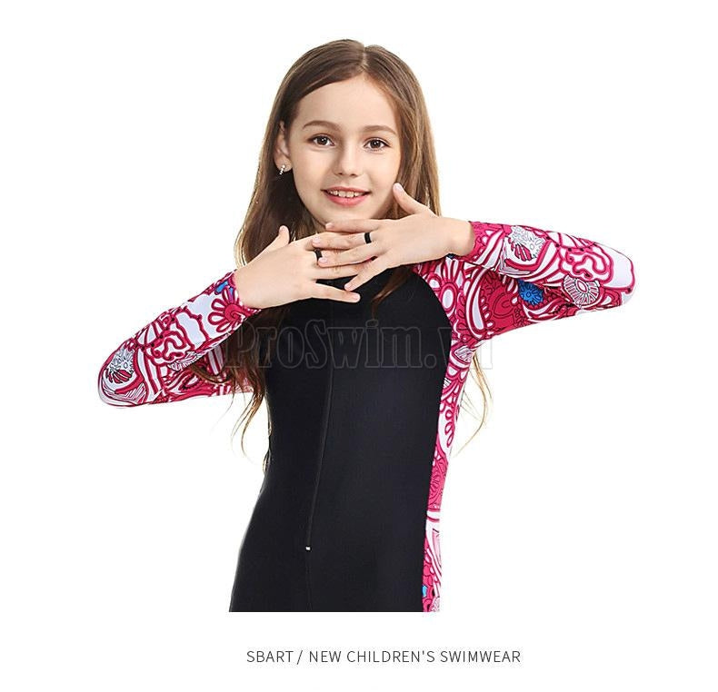Bộ Bơi Liền Trẻ Em Có Mũ Sbart 1011 Hồng - ProSwim.vn