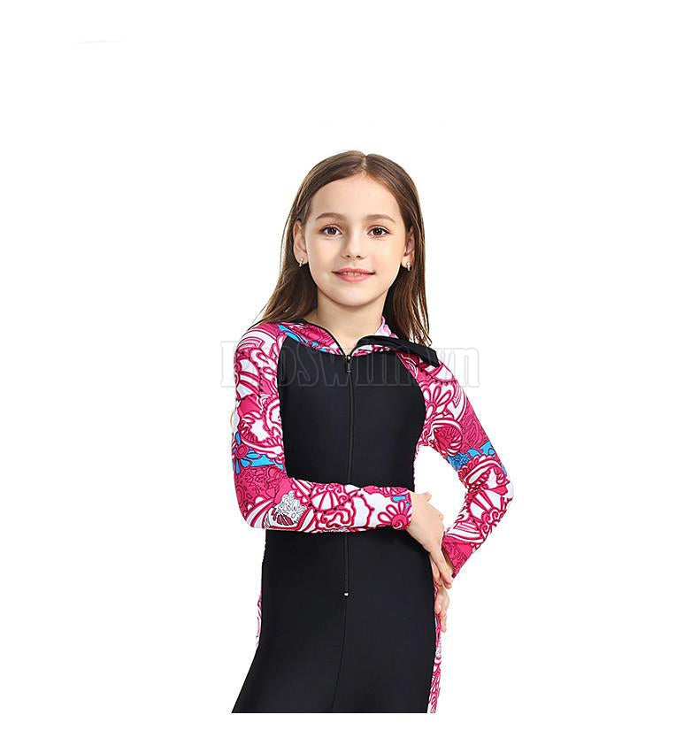 Bộ Bơi Liền Trẻ Em Có Mũ Sbart 1011 Hồng - ProSwim.vn