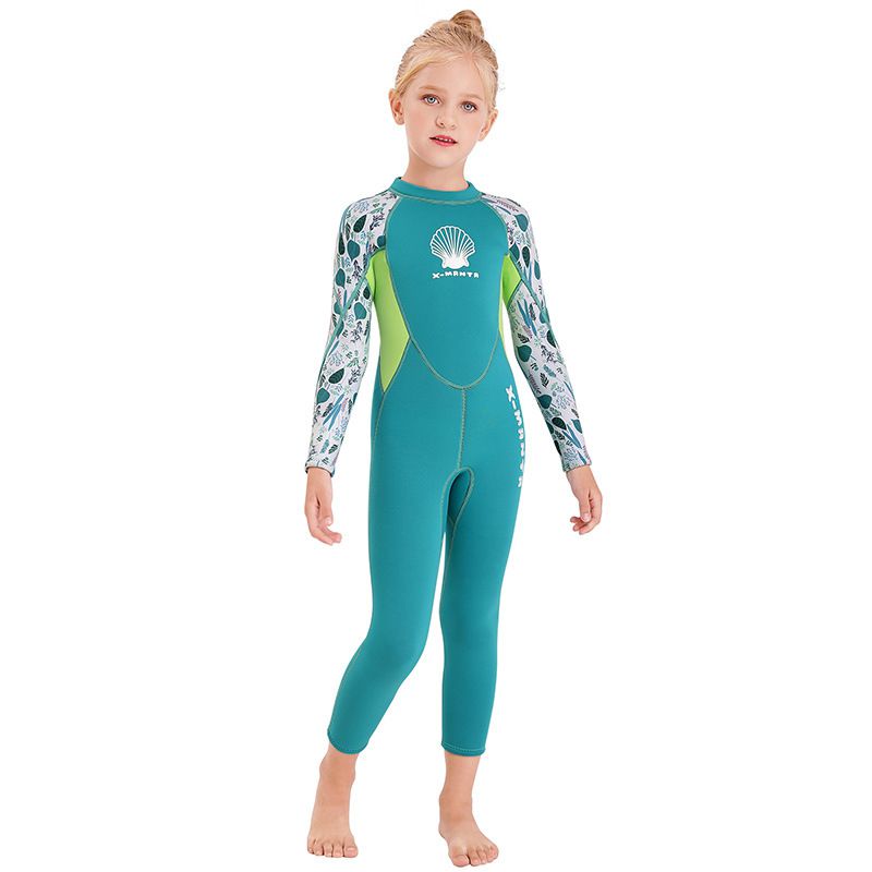 Đồ Bơi Giữ Nhiệt Cho Bé Gái Liền Thân Dài Tay Dày 2.5mm WS556 Xanh - ProSwim.vn