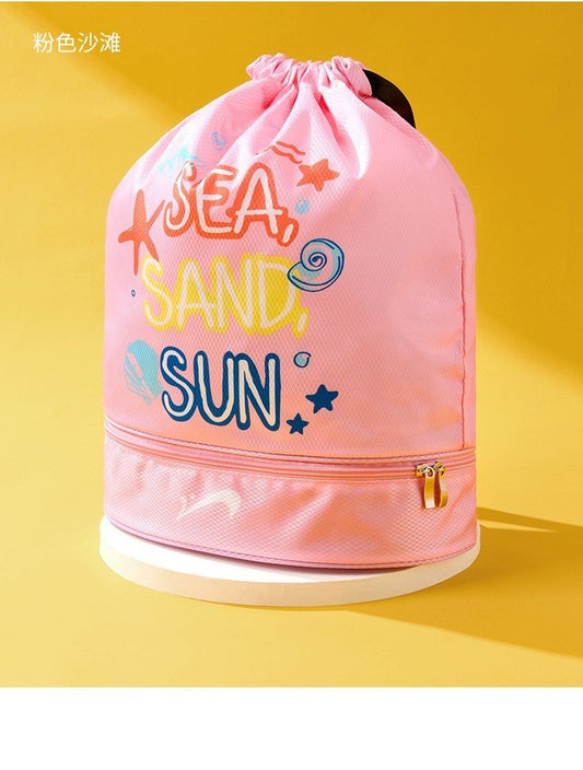 Túi Đựng Đồ Bơi Chống Nước 2 Ngăn Đồ Khô Đồ Ướt Cho Bé Rút Mép Thành Balo Hồng
